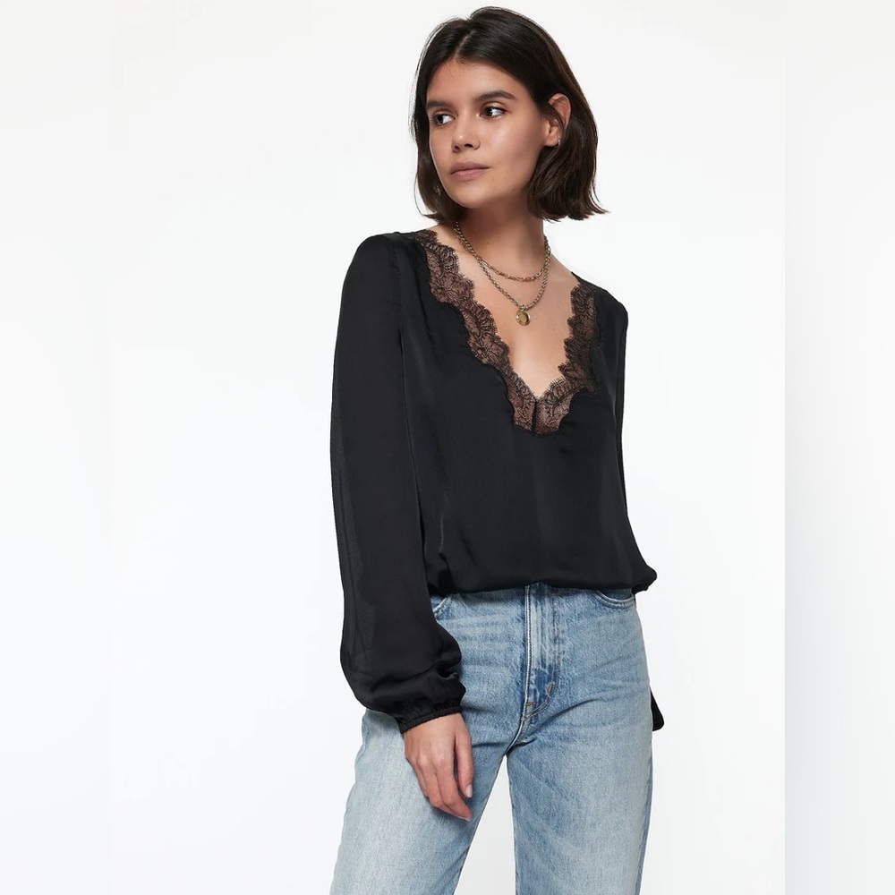 Cami NYC Moira Silk Lace Trim Shirt
